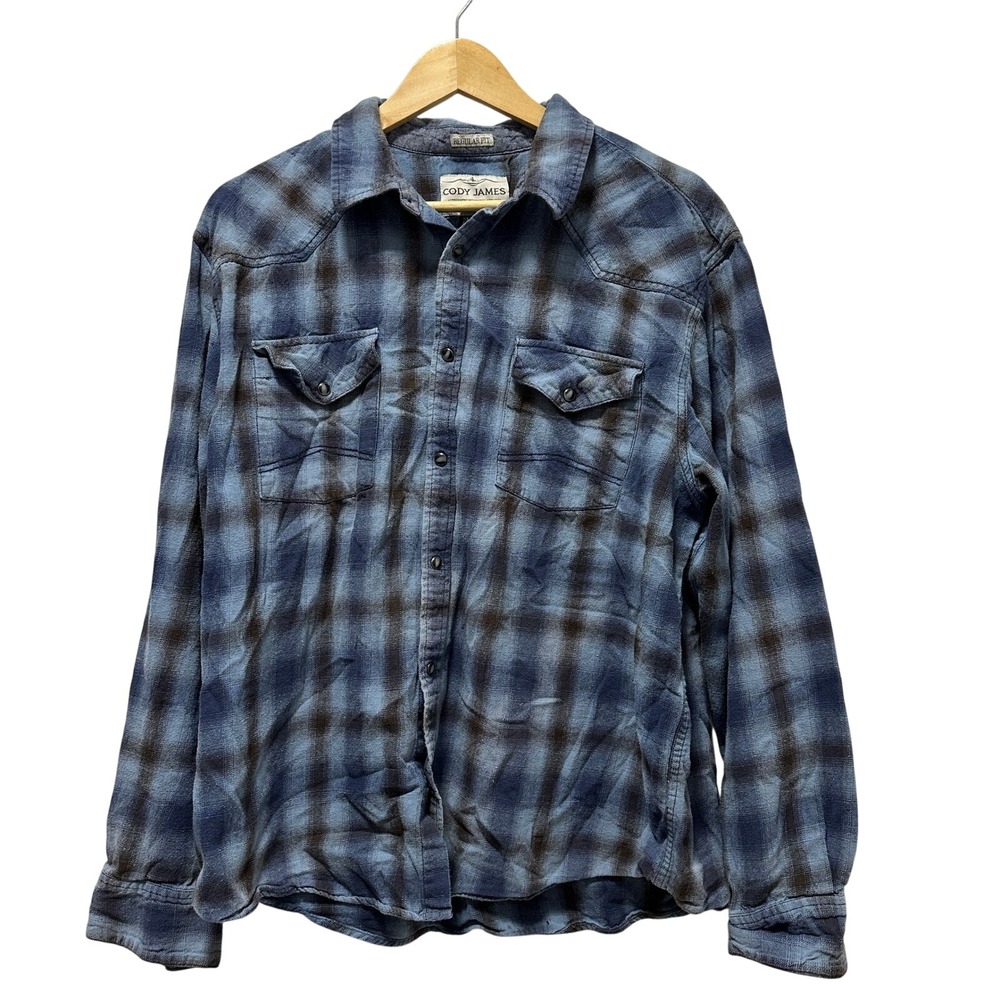 Cody James Pearl Snap Western Shirt Mens XL Blue Plaid Flannel Cowboy Ranch